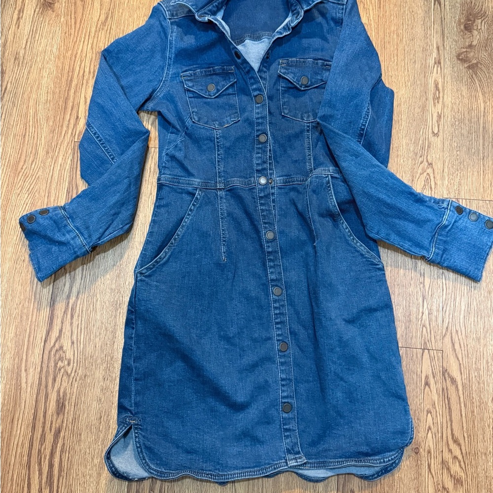 Free People Long Sleeve Denim Shirt Dress — Blue, Size S
